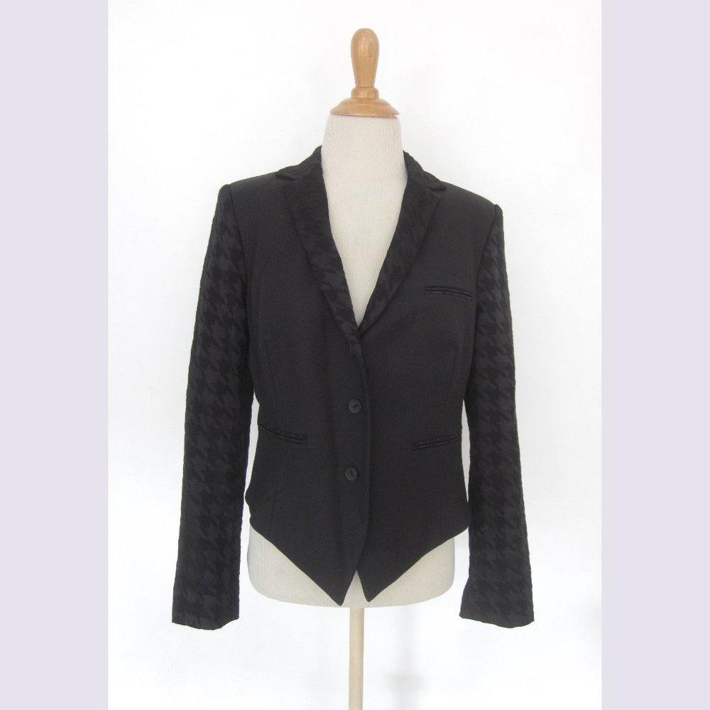Anne Fontaine Riley Black Jacket 42 Herringbone Sleeves/Collar Tuxedo Style